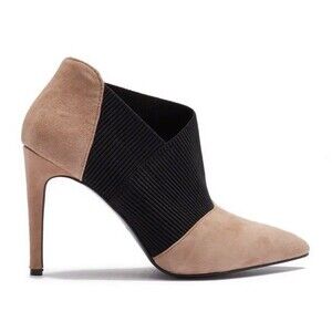 Nine West Zaayer Heeled Bootie Pointed Toe Suede Leather Tan Black Sexy Size 6